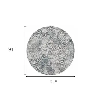 8' X 8' Ivory Gray and Teal Abstract Area Rug