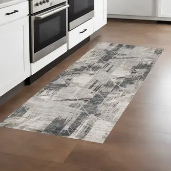 8' Gray Abstract Runner Rug