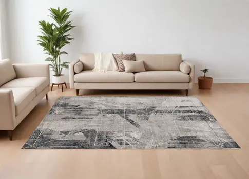 9' X 13' Gray Abstract Area Rug