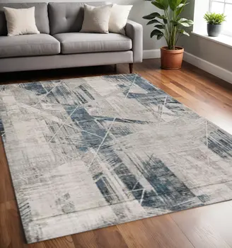 5' X 8' Blue and Gray Abstract Area Rug