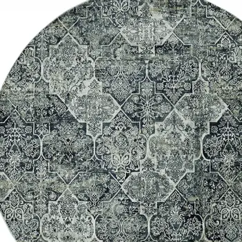 8' Gray Quatrefoil Round Rug