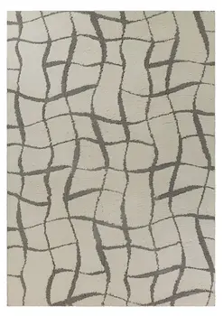 3' X 5' Ivory Abstract Shag Area Rug