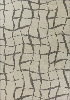 5' X 7' Ivory Machine Woven Abstract Indoor Shag Rug