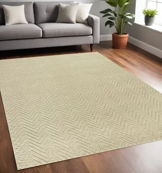 5' X 8' Ivory Jute Chevron Hand Woven Area Rug