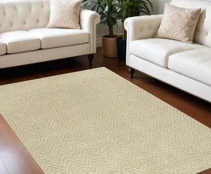 8' X 11' Ivory Chevron Hand Woven Area Rug