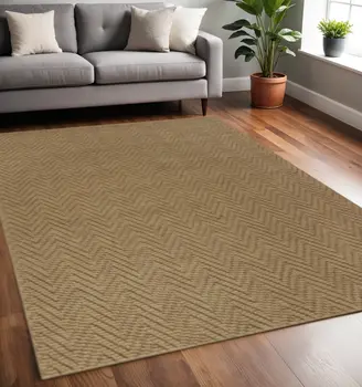 5' X 8' Natural And Brown Jute Chevron Hand Woven Area Rug
