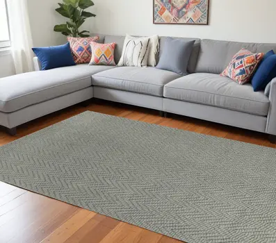 8' X 11' Gray Chevron Hand Woven Area Rug