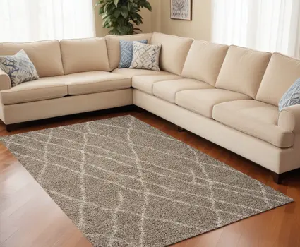 8' X 11' Taupe and Sand Abstract Shag Area Rug