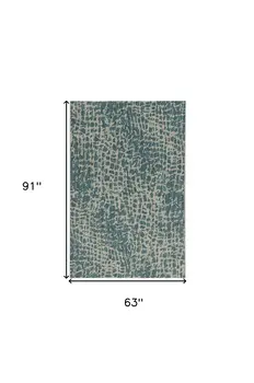 5' X 8' Teal Blue Abstract Indoor Outdoor Area Rug
