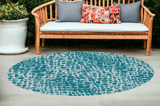 8' Teal Blue Abstract Indoor Outdoor Area Rug