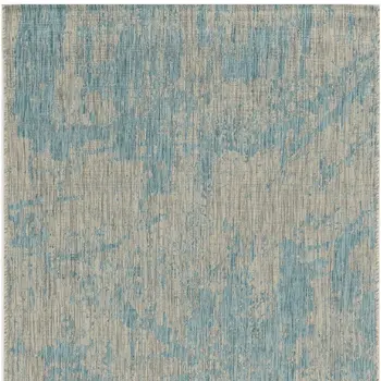 8' X 11' Teal Blue Abstract Indoor Outdoor Area Rug