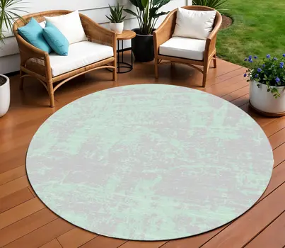 8' Blue And Green Round Abstract Indoor Outdoor Area Rug