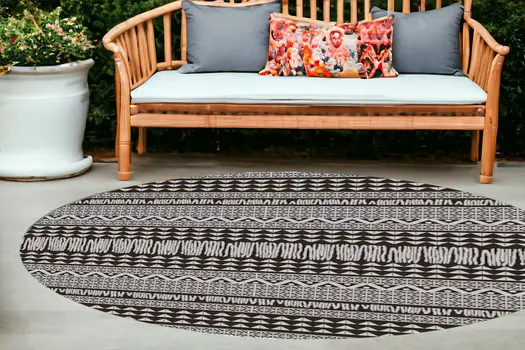 8' Charcoal Southwestern Indoor Outdoor Area Rug