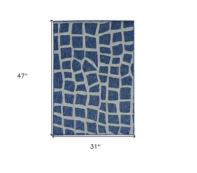 3' X 4' Blue And Gray Abstract Indoor Outdoor Area Rug