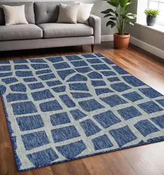 5' X 8' Blue Or Grey Abstract Panels Area Rug
