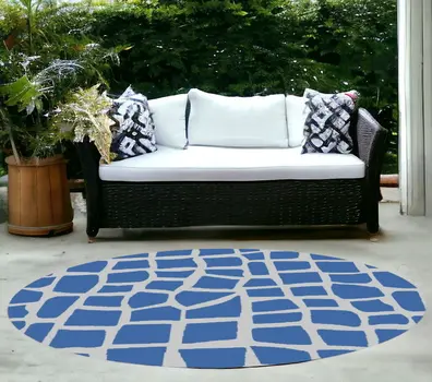 8' Blue And Gray Abstract Indoor Outdoor Area Rug