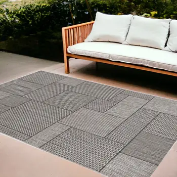 8' X 11' Gray Southwestern Indoor Outdoor Area Rug