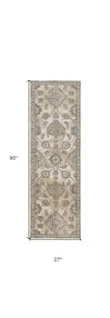 2' X 7' Ivory Sand Floral Vine Wool Indoor Runner Rug