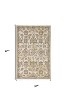 3' X 5' Ivory Wool Floral Vines Area Rug