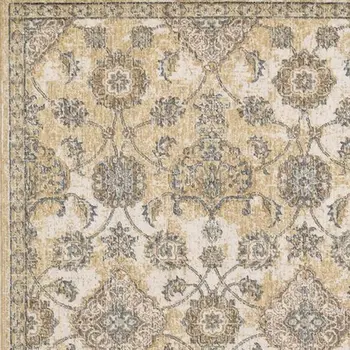 5' X 7' Ivory Beige And Gray Wool Floral Area Rug
