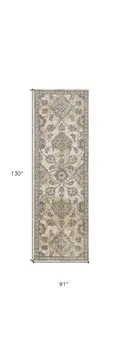 8' X 11' Ivory Sand And Gray Wool Floral Distressed Area Rug