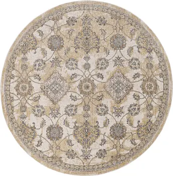 9' Ivory Round Wool Floral Vines Area Rug