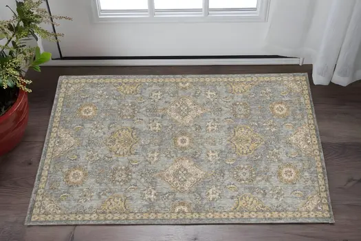 2' X 3' Sage Green Wool Floral Distressed Area Rug