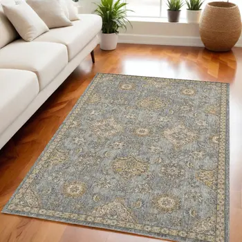 5' X 8' Sage Orange And Gray Wool Floral Distressed Area Rug