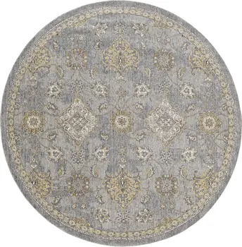 9' Sage Orange And Gray Wool Floral Distressed Round Rug