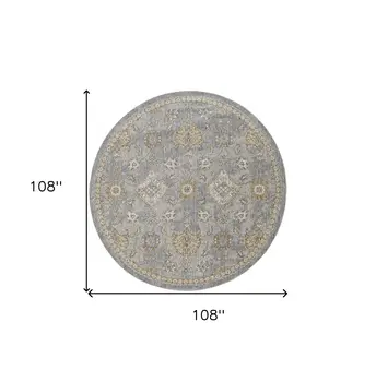 9' Sage Orange And Gray Wool Floral Distressed Round Rug
