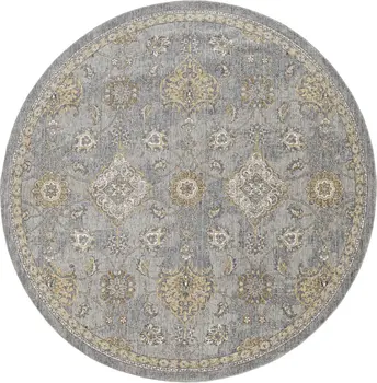9' Sage Orange And Gray Wool Floral Distressed Round Rug