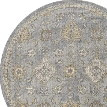 9' Sage Orange And Gray Wool Floral Distressed Round Rug