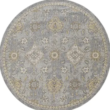 9' Sage Orange And Gray Wool Floral Distressed Round Rug