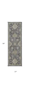 2' X 7' Slate Grey Floral Vine Wool Indoor Runner Rug