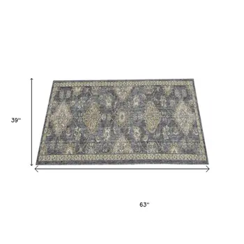 3' X 5' Slate Gray Wool Floral Vines Area Rug