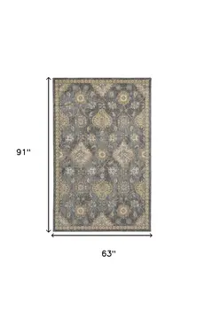 5' X 7' Sage And Slate Gray Wool Floral Area Rug