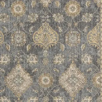 8' X 11' Gray And Gold Wool Floral Distressed Area Rug