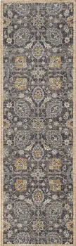 8' Taupe And Orange Wool Floral Distressed Runner Rug