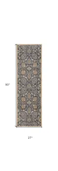 8' Taupe And Orange Wool Floral Distressed Runner Rug