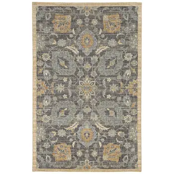 3' X 5' Taupe And Orange Wool Floral Distressed Area Rug