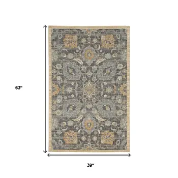 3' X 5' Taupe And Orange Wool Floral Distressed Area Rug