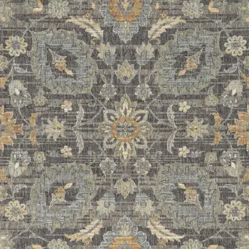 5' X 8' Taupe Orange And Gray Wool Floral Distressed Area Rug