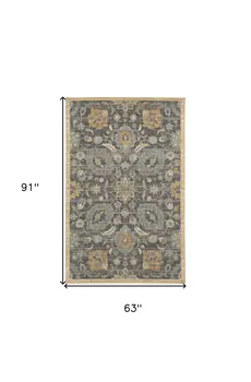 5' X 8' Taupe Orange And Gray Wool Floral Distressed Area Rug