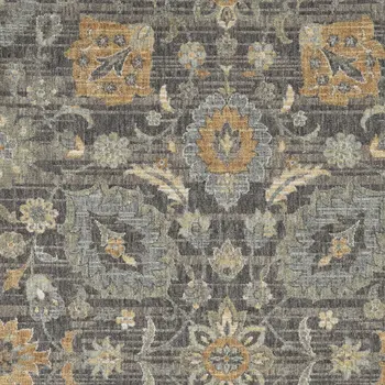 7' X 10' Black Orange And Gray Wool Floral Area Rug