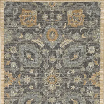 7' X 10' Black Orange And Gray Wool Floral Area Rug