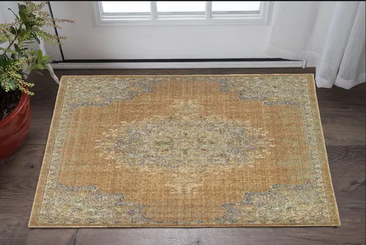 3' X 5' Coffee Brown Machine Woven Floral Medallion Indoor Area Rug
