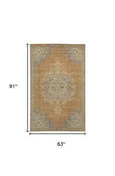 5' X 7' Brown And Gray Wool Medallion Area Rug