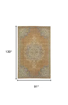 8' X 11' Coffee And Gray Wool Medallion Distressed Area Rug