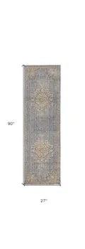 8' Slate Gray And Orange Wool Floral Medallion Distressed Runner Rug