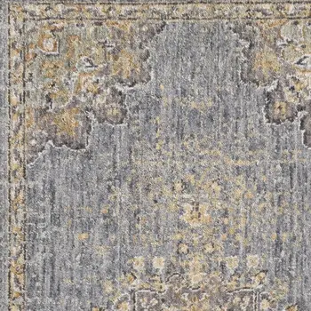 8' Slate Gray And Orange Wool Floral Medallion Distressed Runner Rug